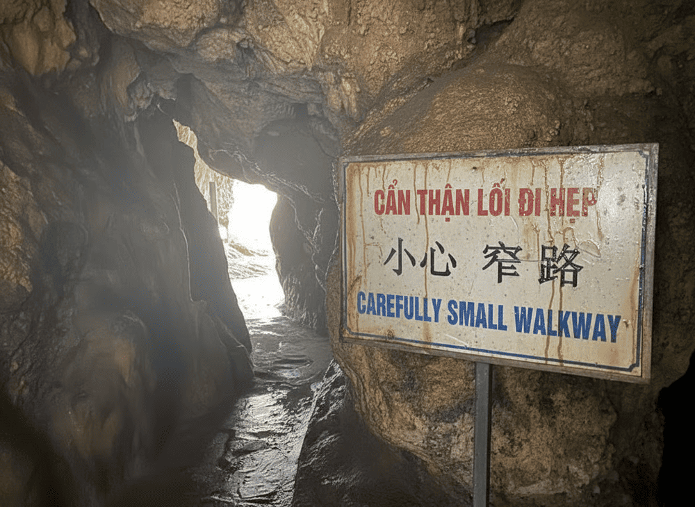 Visitors should be cautious when navigating narrow pathways inside the cave
